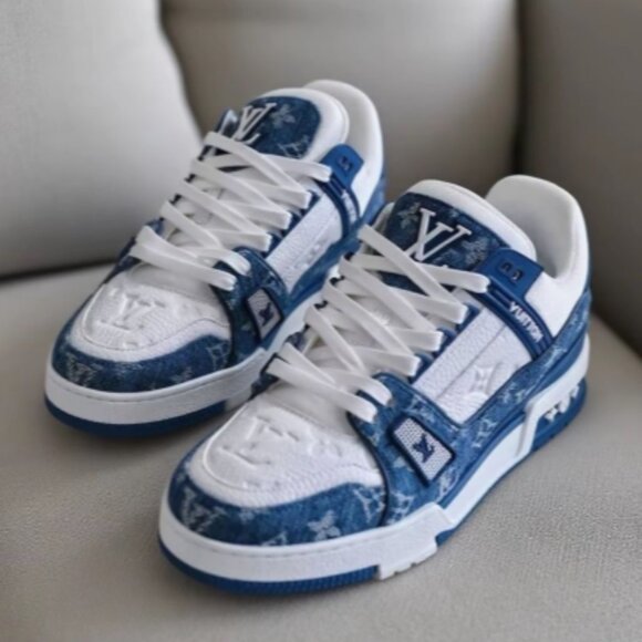 LOUIS VUITTON Trainer Denim Leather Casual Low-top Fashion Sneakers Unisex Denim - Picture 3 of 4